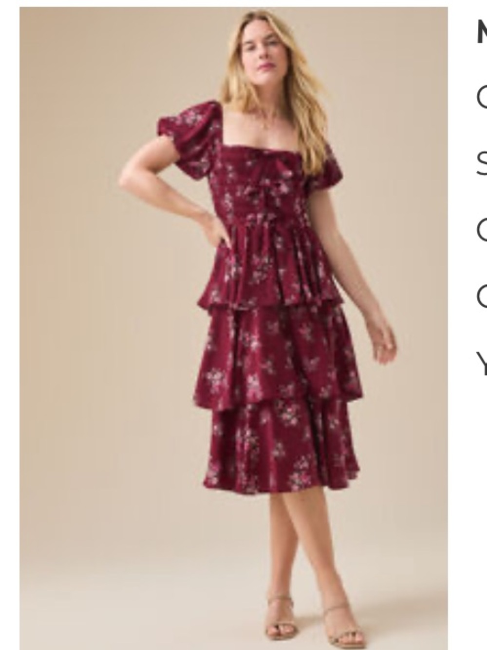 Milly Burgundy Floral Tiered Midi Dress
